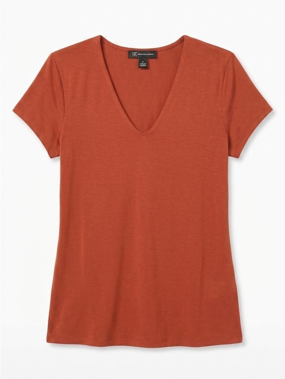 INC International Concepts Rust Ribbed V-Neck Short Sleeve Tee L
